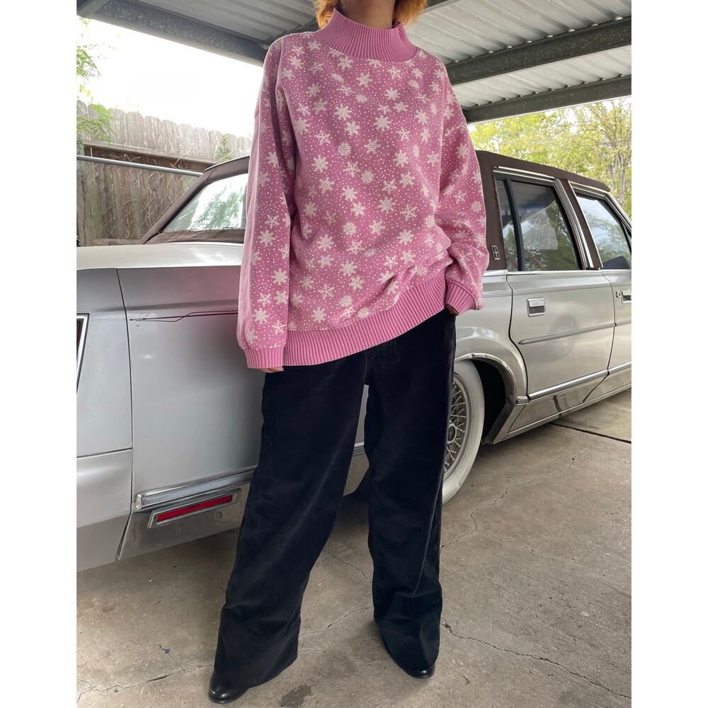 🔥Vintage Y2K EB Sport Snowflake Dusty Pink Cottage Holiday Winter Core Size L